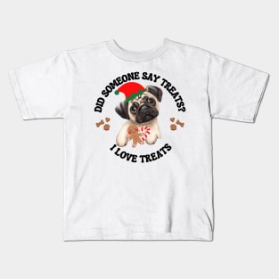 Christmas Pug, I  Love Treats Kids T-Shirt